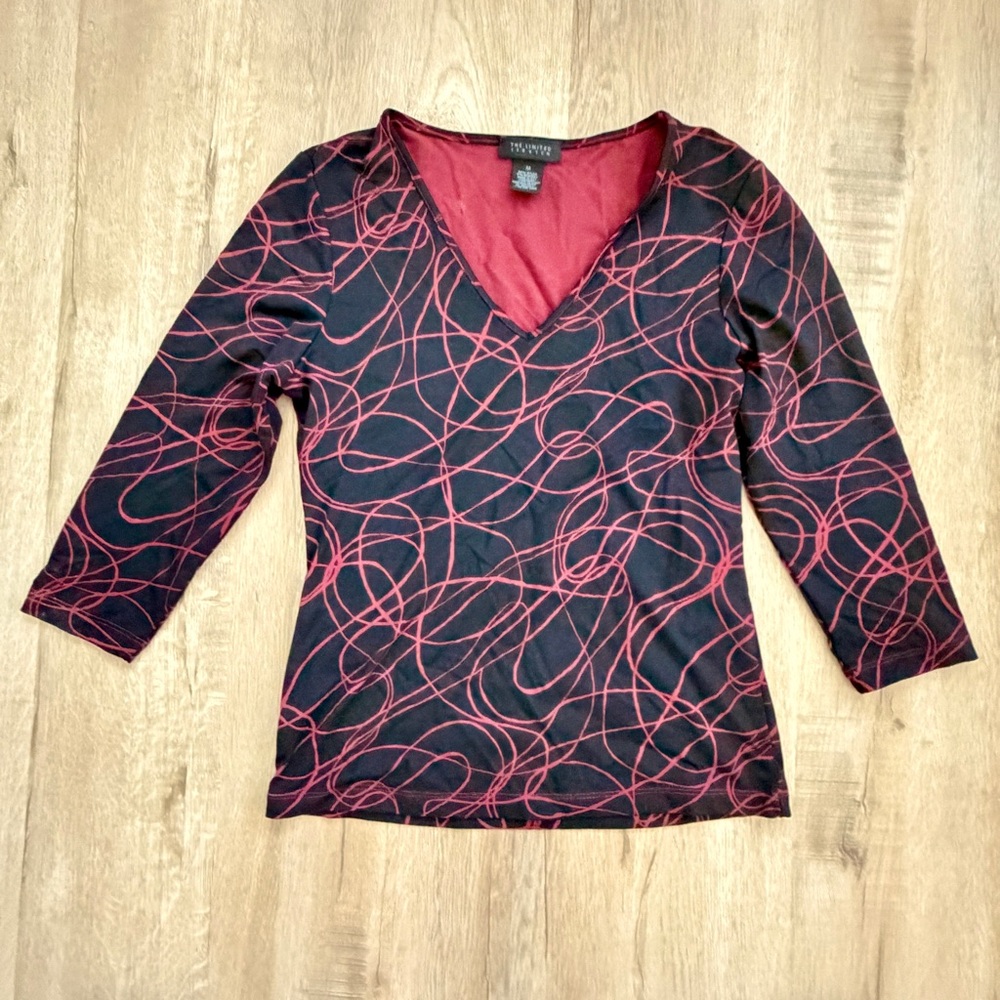 Y2K Style The Limited Stretch Blouse Top Pullover Fitted V Neck Black Red Size M